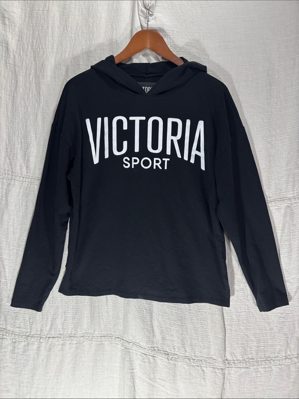Victoria's Secret Sport Black Pullover Hoodie with White Victoria Sport Logo Med